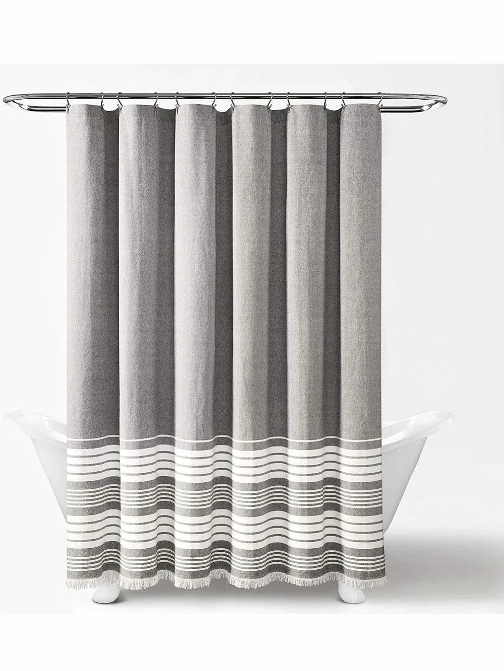 Lush Decor Nantucket Canyon Stripe Striped Shower Curtain Gray & White Like New